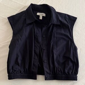 COS Dark Blue Sleeveless Collared Top